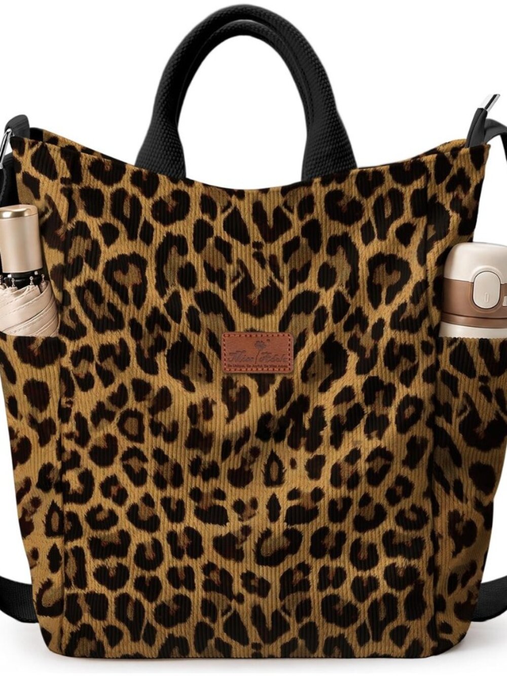 Large Vertical Corduroy Crossbody Tote Bag